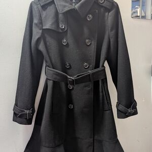 London Fog Black Double-Breasted Belted Trench Coat